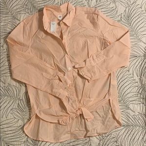 GAP Pink White Striped Button Down Tie Waist Shirt